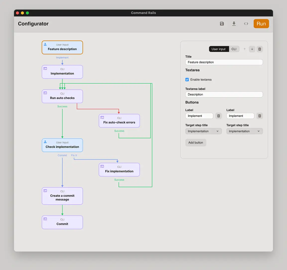 User input step configuration in CommandRails