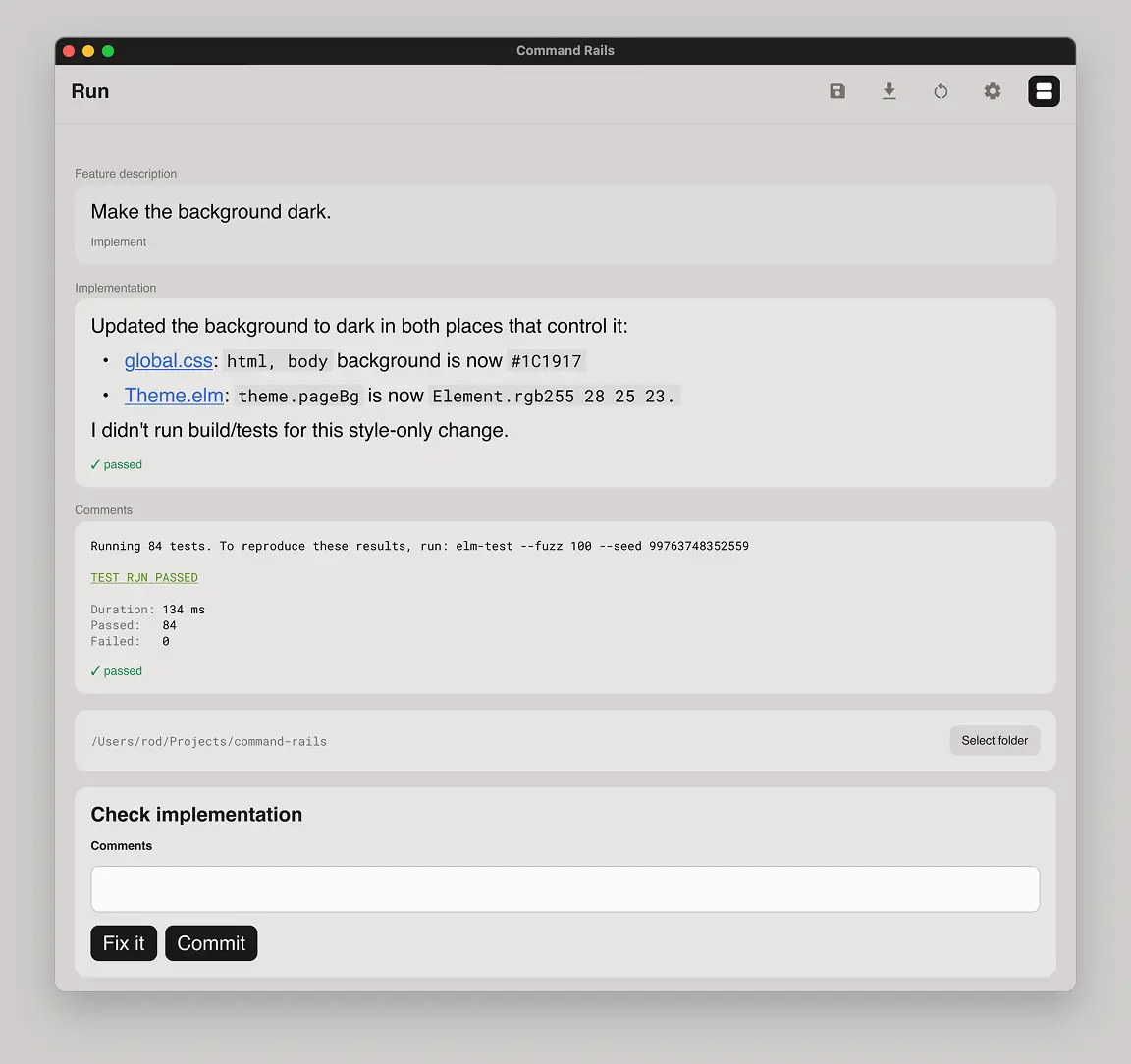 CommandRails workflow execution screen